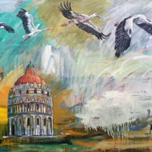 When the Lewee Breaks. Battistero di San Giovanni Pisa. Olie på Lærred, (130x200 cm). Pris 26.000 DKK.