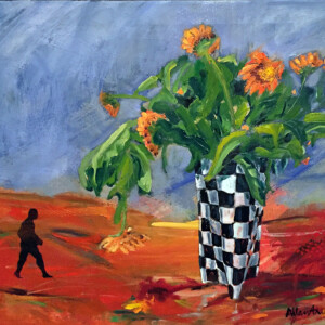 Vase, morgenfruer. Olie på lærred. (65 x 80 cm). PRIS: DKK 6.500