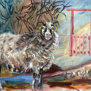 Halskov Vænge, Gutefår. Acryl på lærred. (60 x 80 cm). PRIS: DKK 6.500